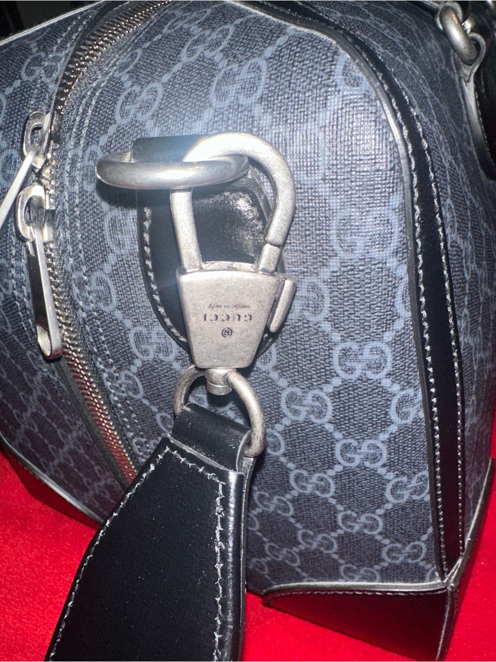 Gucci Gray Monogram Canvas and Black Leather Duffel Bag - Picture 4 of 7